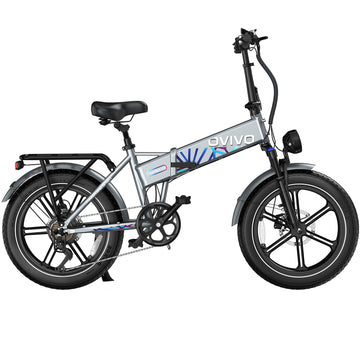 OVIVO HYPER V2 – srebrny skladany rower elektryczny, widok z przodu