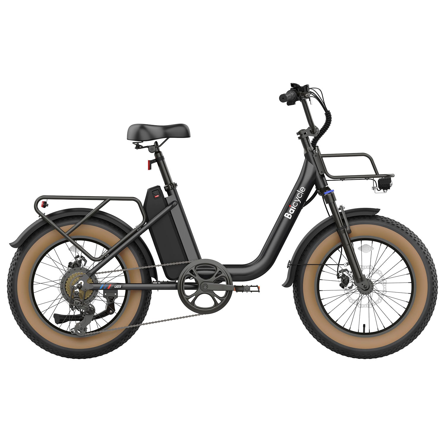 Baicycle CruiseONE – czarny rower elektryczny, widok z przodu