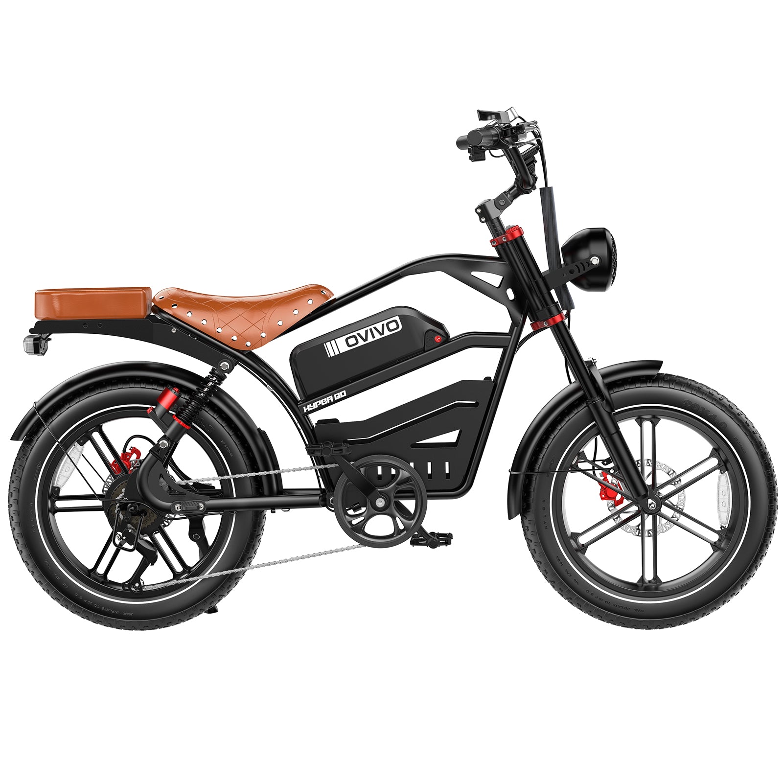 OVIVO Hyper GO – czarny rower elektryczny, widok z przodu