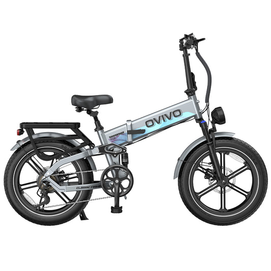 OVIVO HYPER V2 PRO – srebrny skladany e-bike, widok z przodu